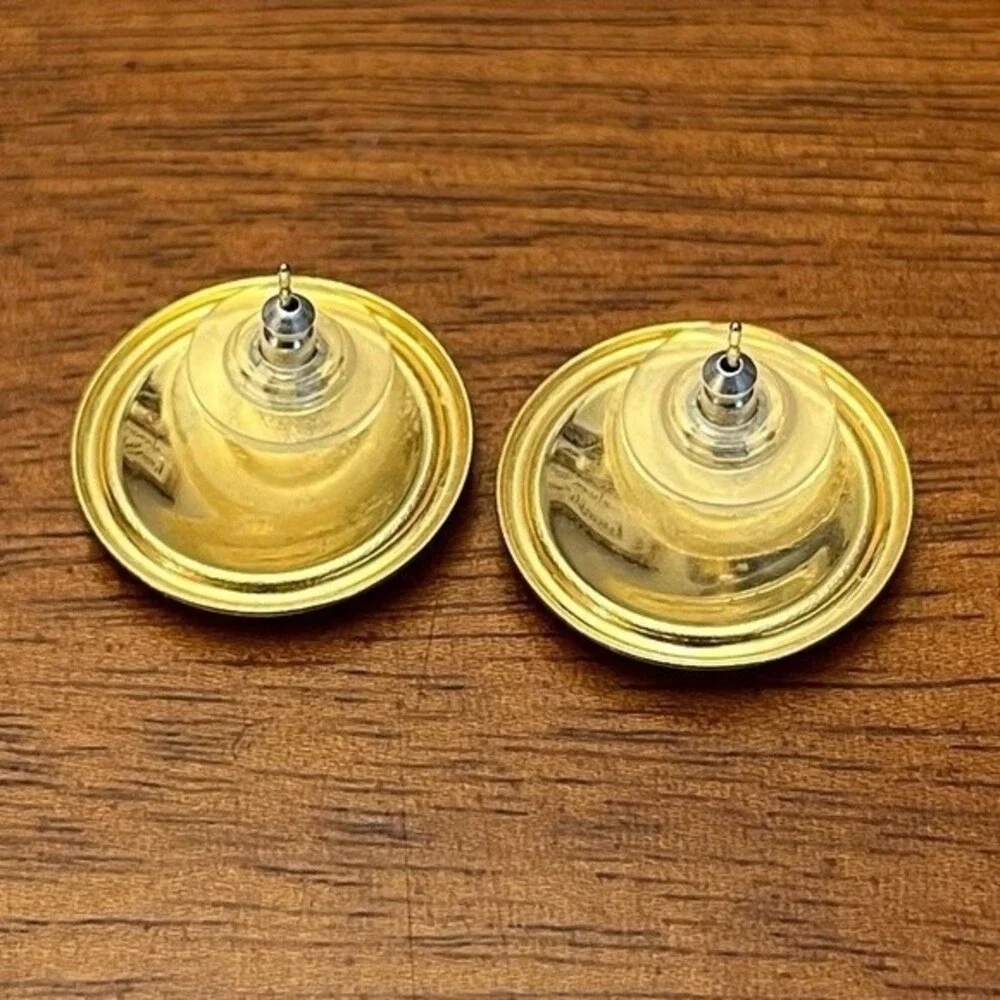 80s Vintage Button Earrings Orange Cream Swirl Circle Studs